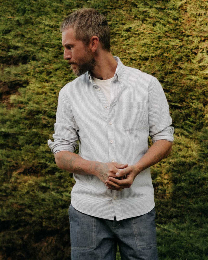 The Jack in Navy Stripe Seersucker Shirt