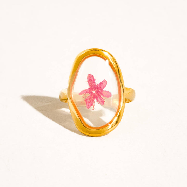 Flint 18K Gold Non-Tarnish Pink Floral Statement Ring