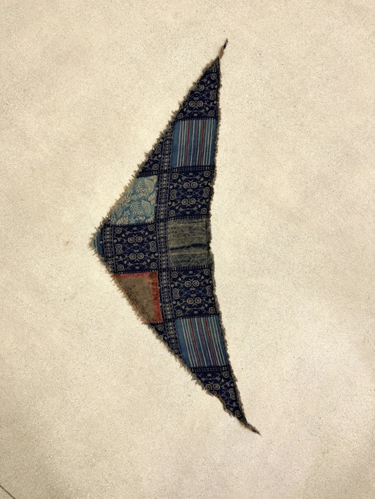 Patchwork Triangle Navy Fringe Scarf