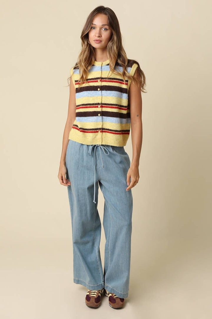 Gigi Striped Button Front Knit Vest