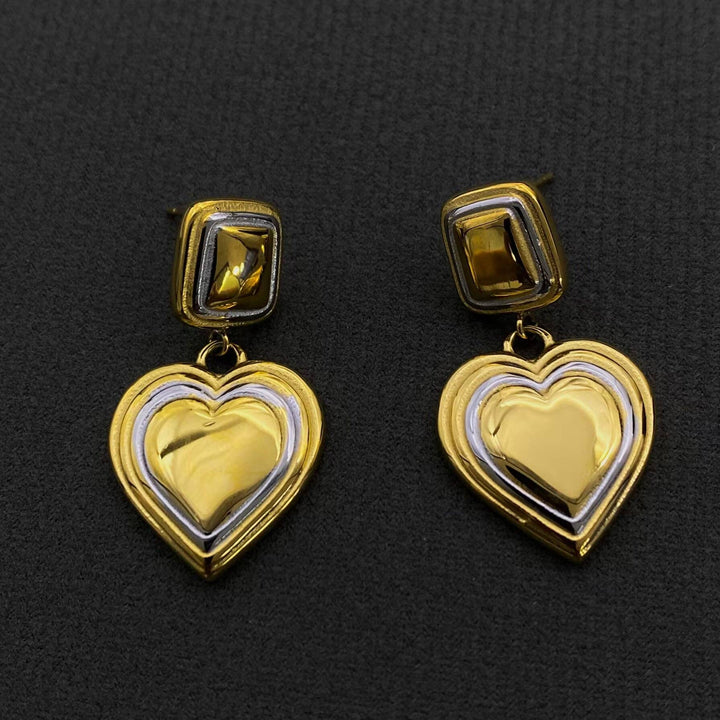 Two Tone Heart Dangle Earrings