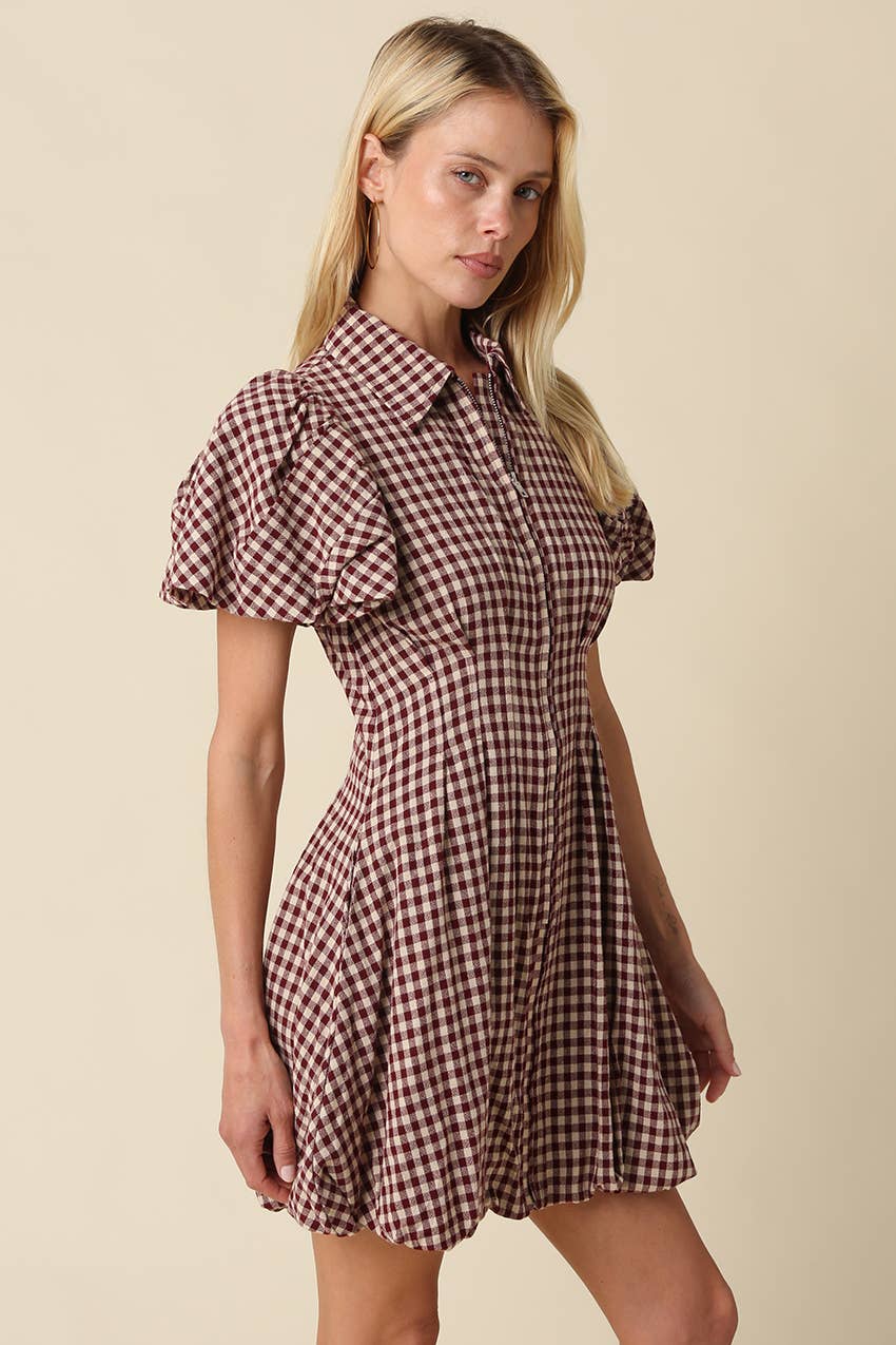 Ressie Gingham Puff Sleeve Mini Dress