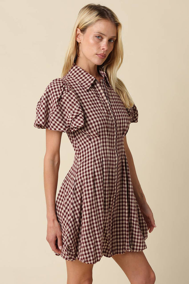 Ressie Gingham Puff Sleeve Mini Dress