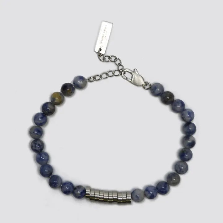 6mm Lapis + Steel Beaded Bracelet