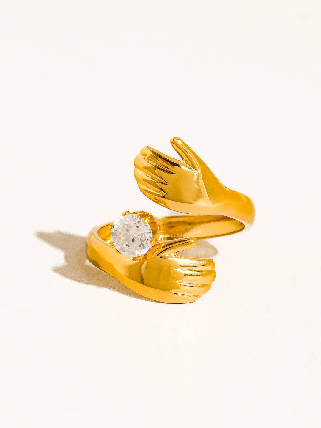 Zyne 18K Gold Non-Tarnish Hands Embrace CZ Ring