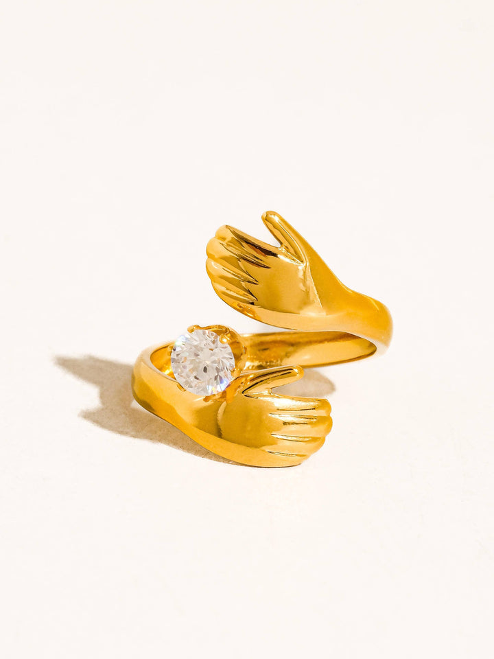 Zyne 18K Gold Non-Tarnish Hands Embrace CZ Ring