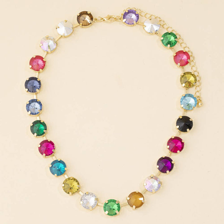 Chunky Jewel Tone Round Crystal Necklace