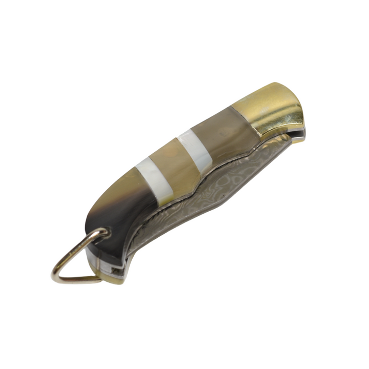 Yellow Ox-horn with Pearl Inlay Folding Knife