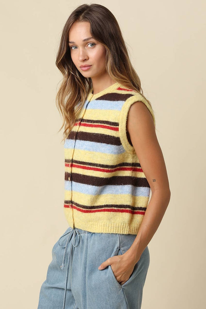 Gigi Striped Button Front Knit Vest
