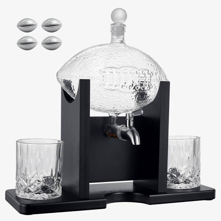 Football Decanter Set with 2 Whiskey Glasses