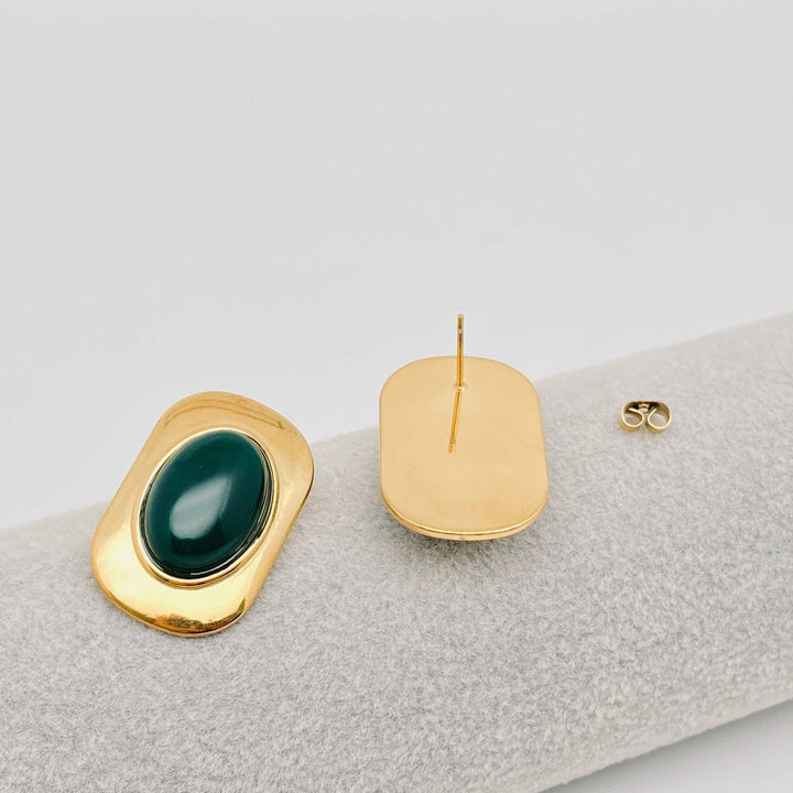 Oval Dark Green Gemstone Earrings
