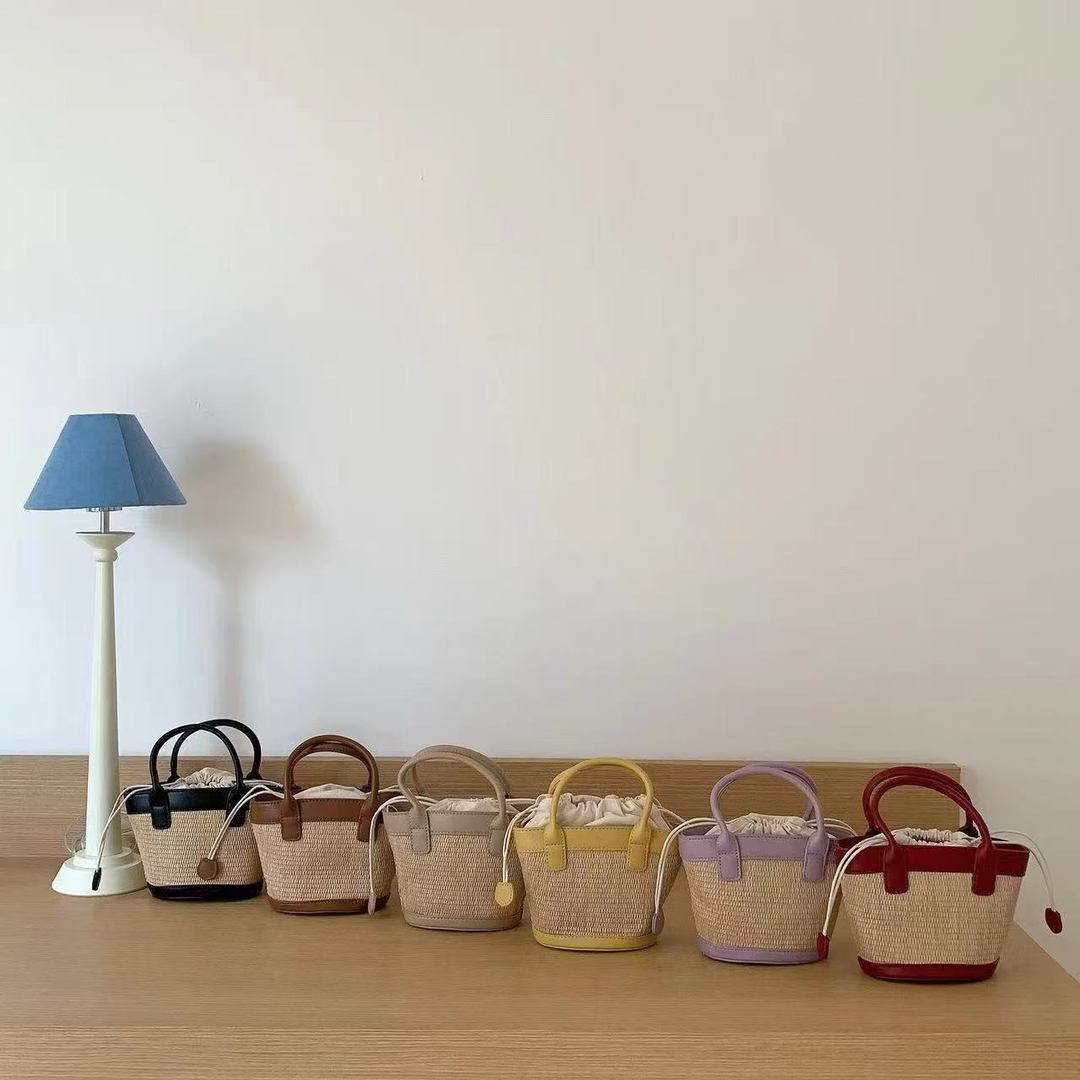 Mini Leather & Straw Tote Bag