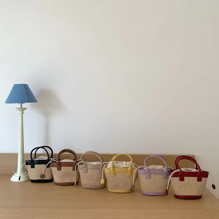 Mini Leather & Straw Tote Bag