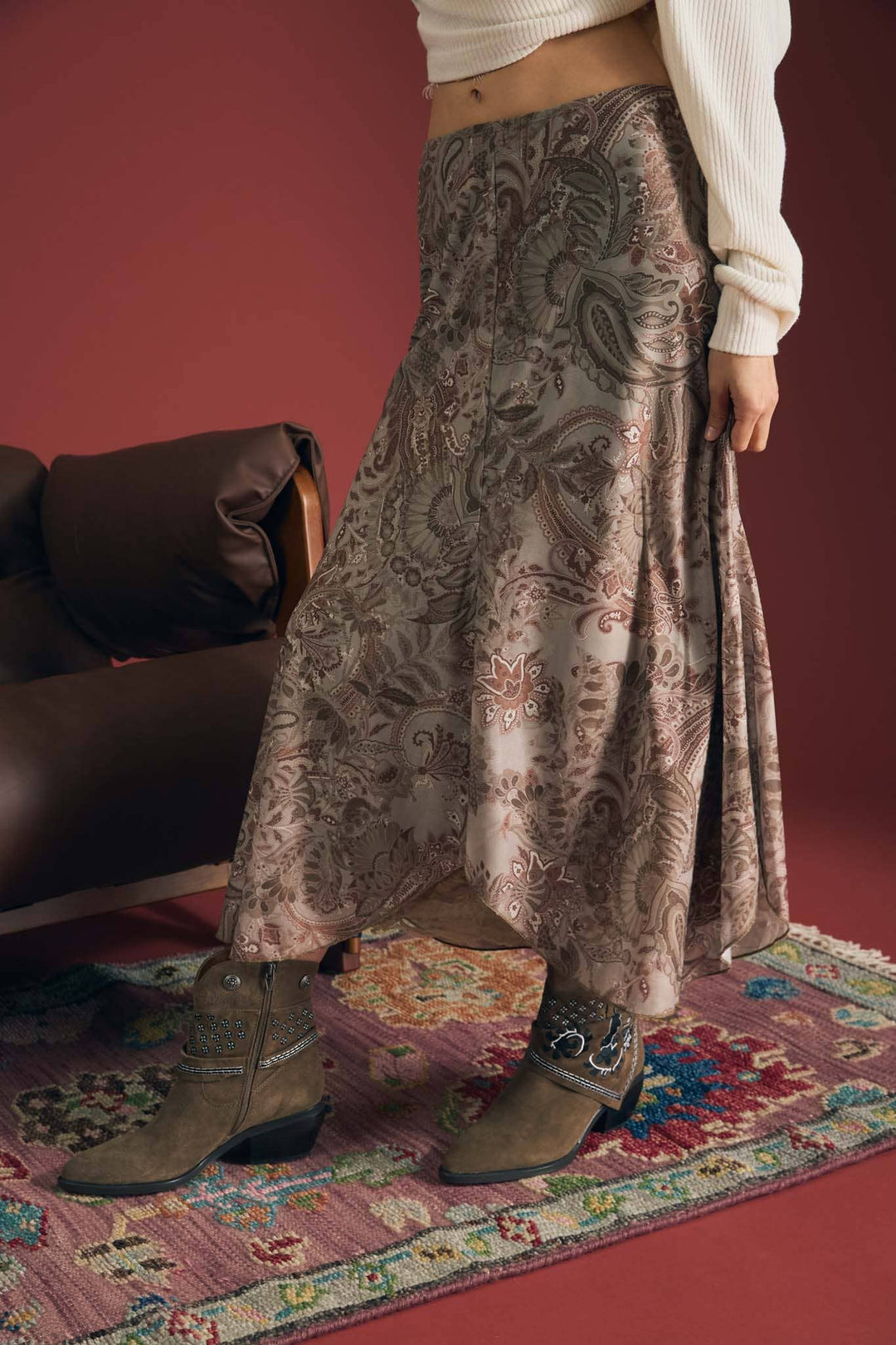 Paisley Lace Midi Skirt