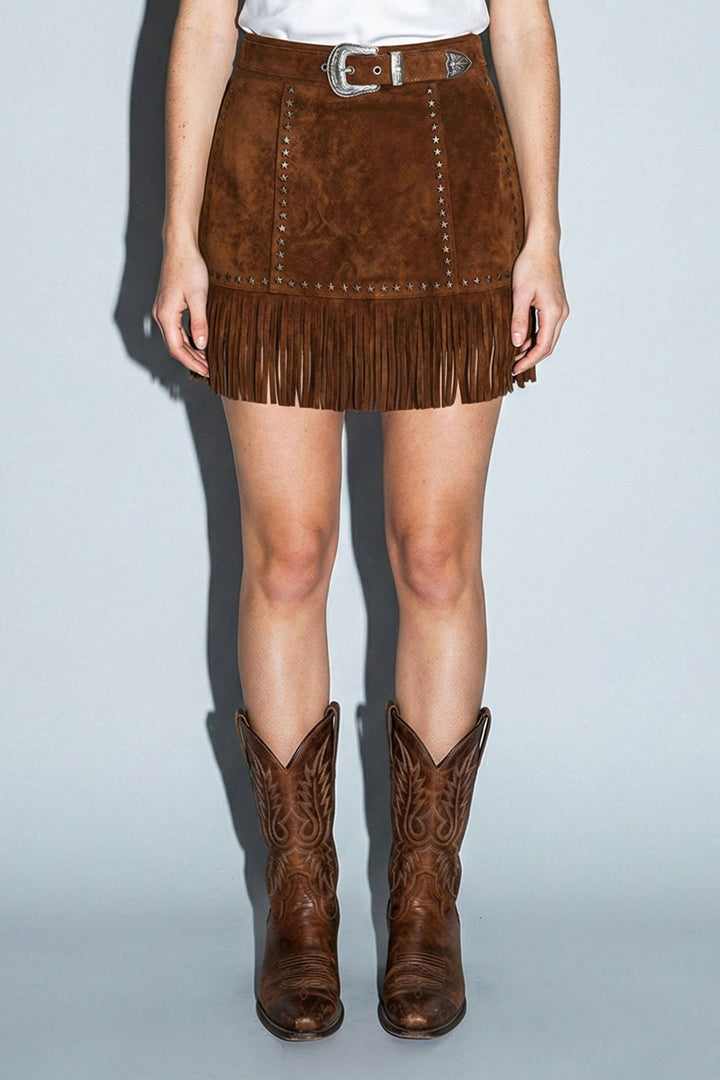 Darla Suede Star Fringe Mini Skirt
