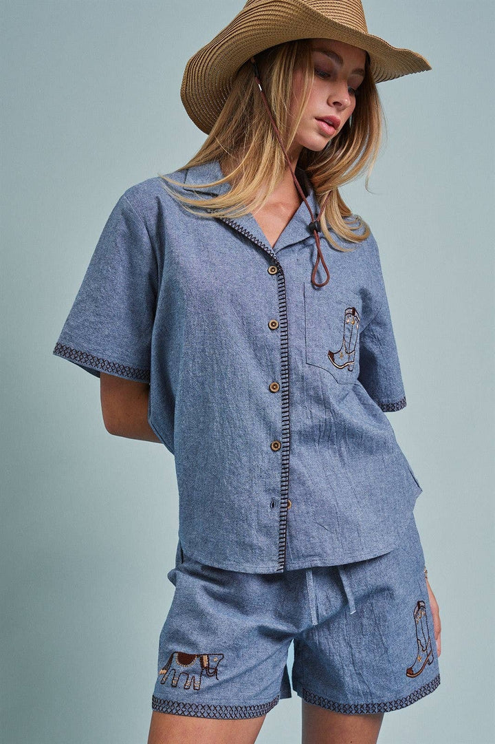 Dakota Boot Embroidered Pocket Shirt