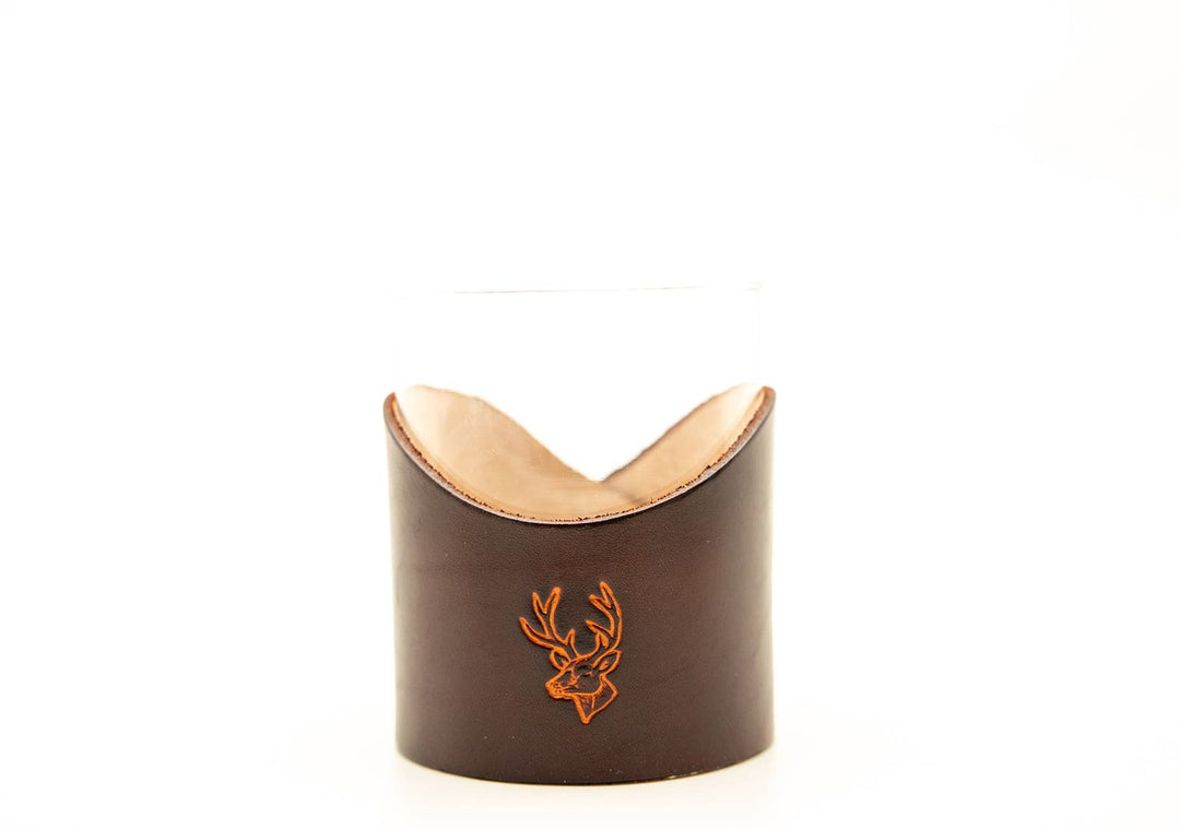 Deer Head Leather Rocks Glass