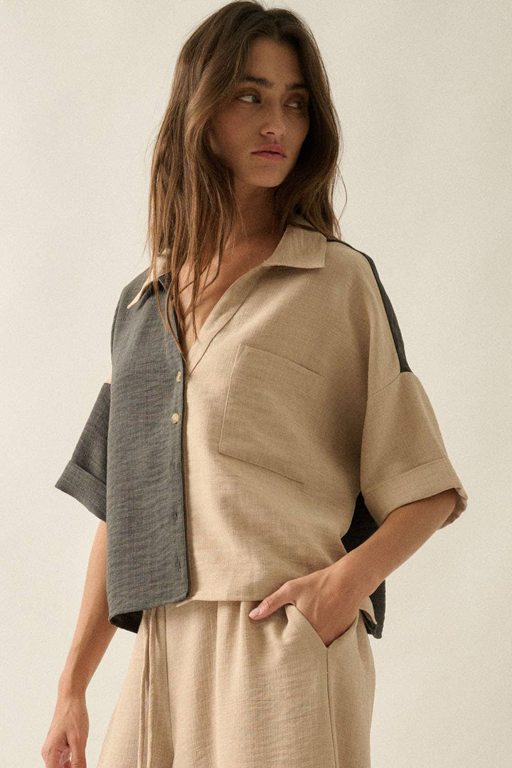 Liza Woven Colorblock Button-Up Shirt