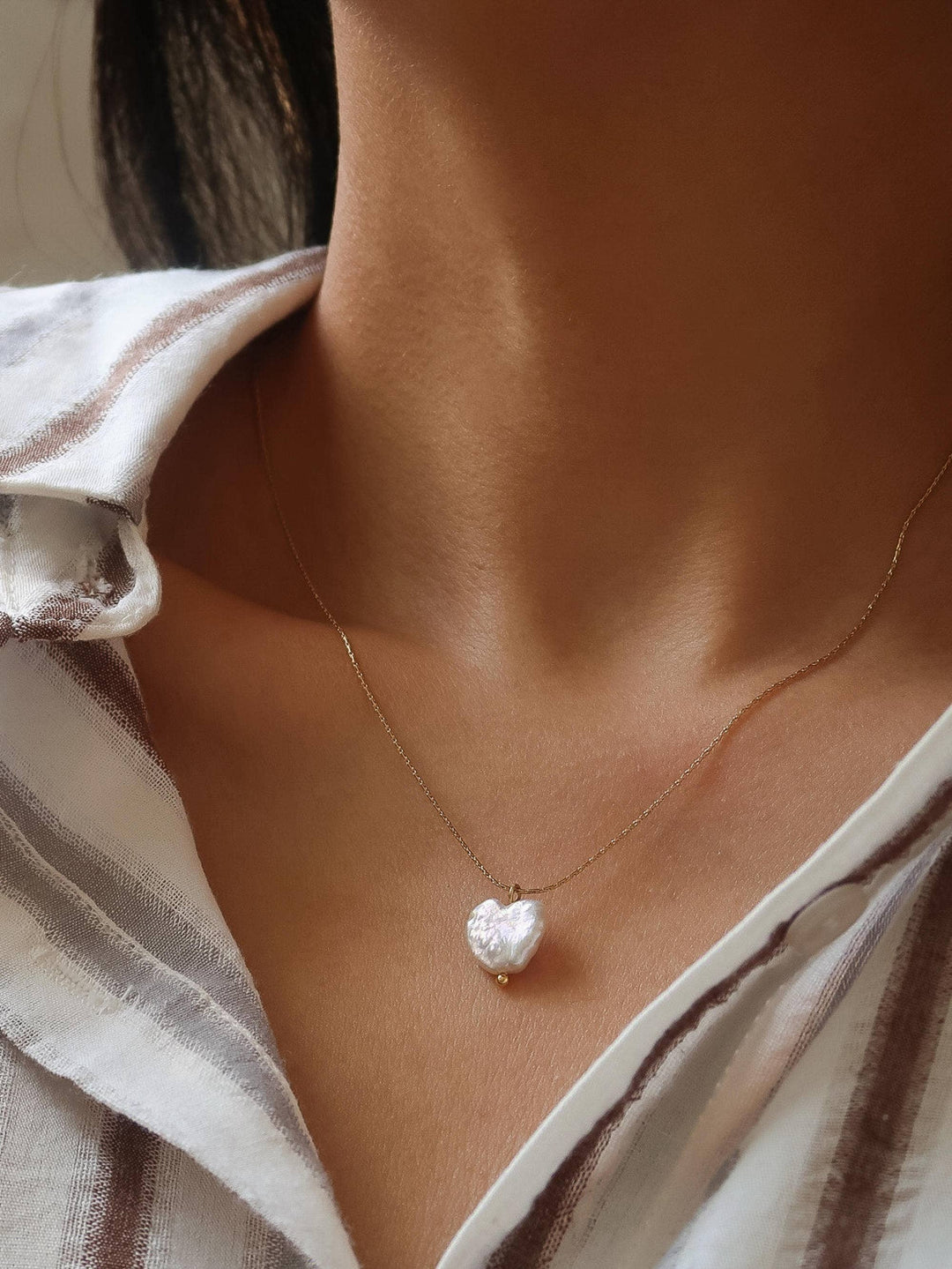 Freshwater Pearl Clover, Heart Necklace