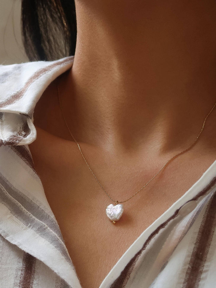 Freshwater Pearl Clover, Heart Necklace
