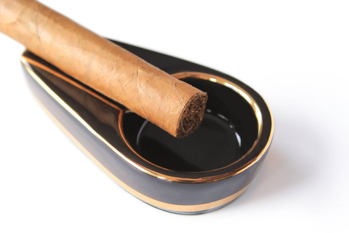 Black and Gold Inlay Ceramic Ashtray