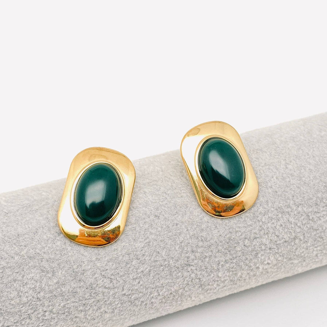 Oval Dark Green Gemstone Earrings