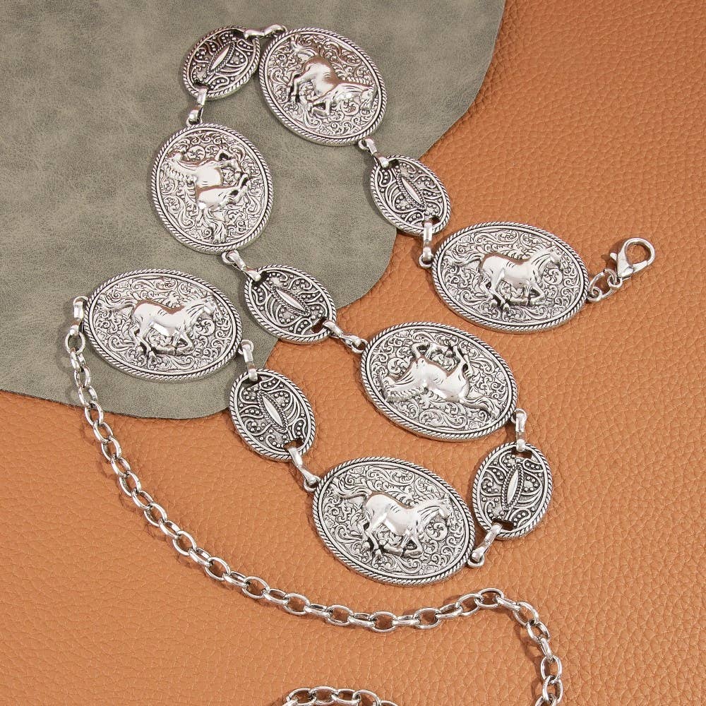 Horse & Rider Oval Medallion Chain Belt