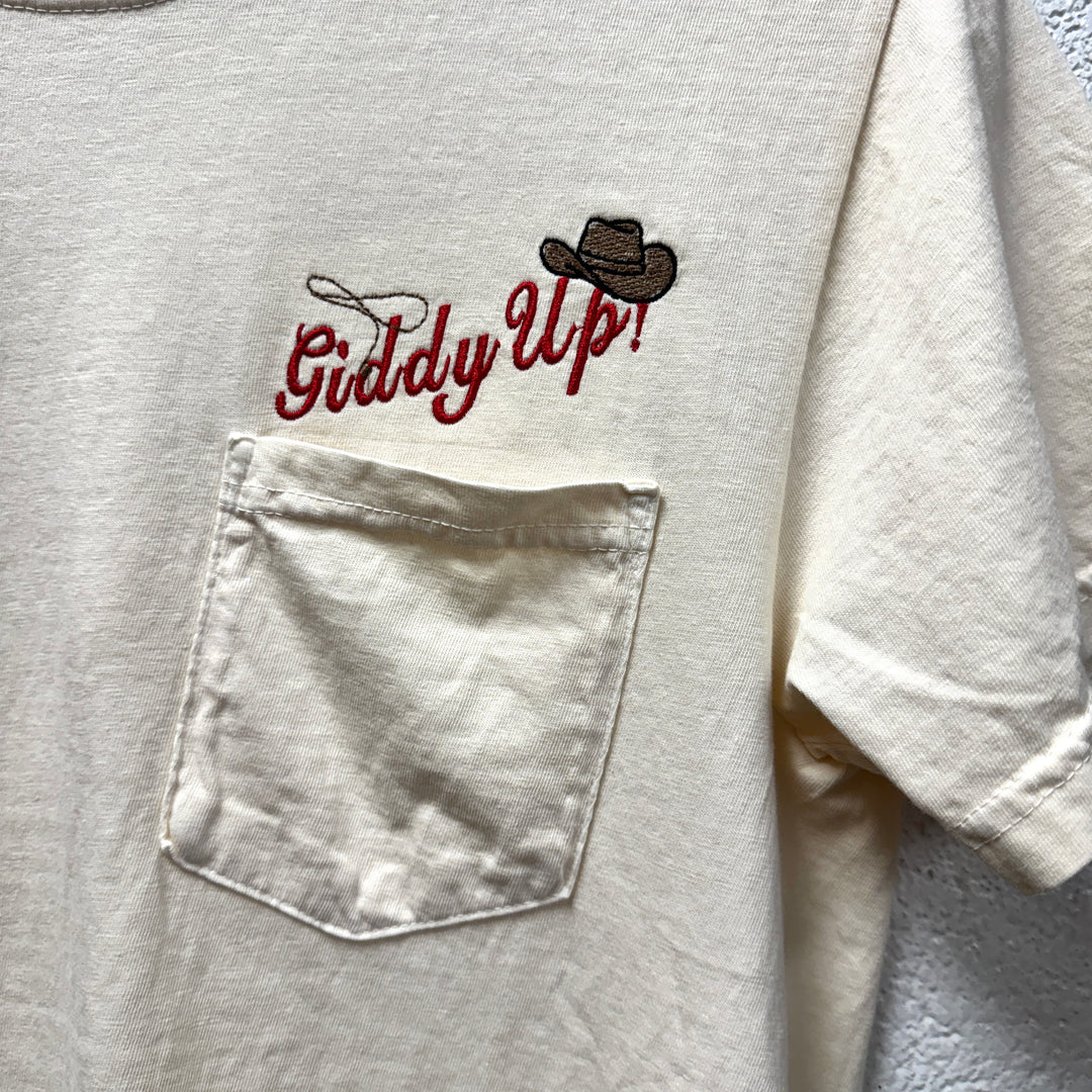 Giddy Up Embroidered Pocket Tee