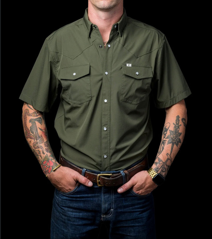 Olive Short Sleeve Snap Shirt