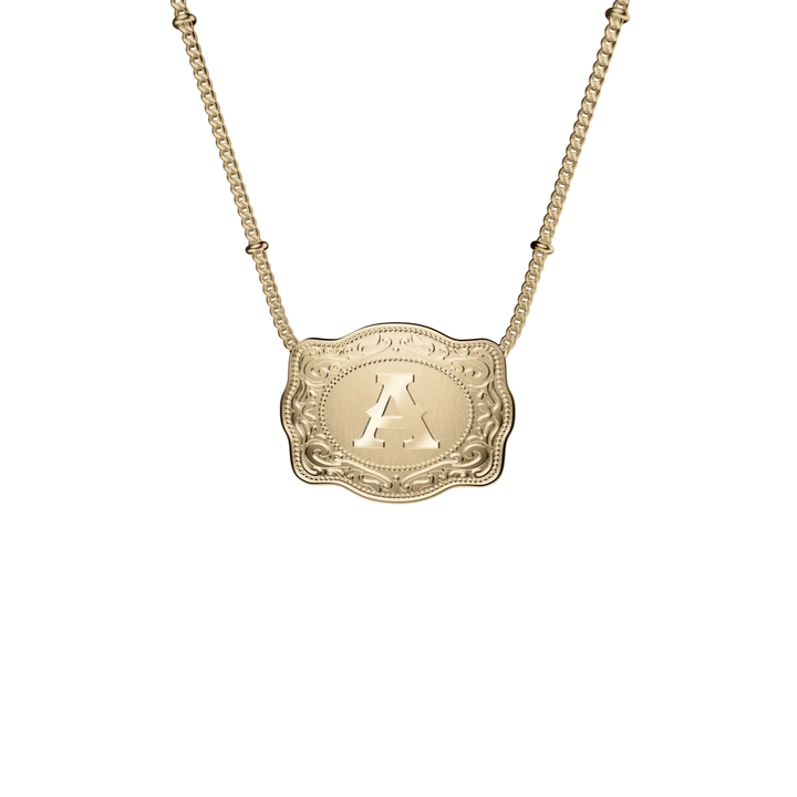 Embossed Initial Mini Belt Buckle Necklace