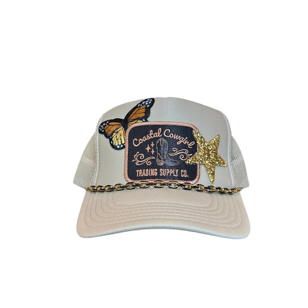 Coastal Cowgirl Patch Trucker Hat With Chain