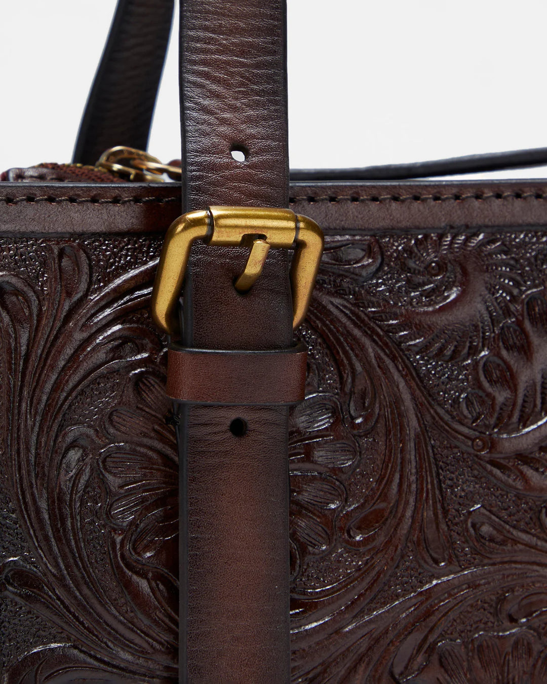 Mivva Handtooled Mini Brunette Leather Bag