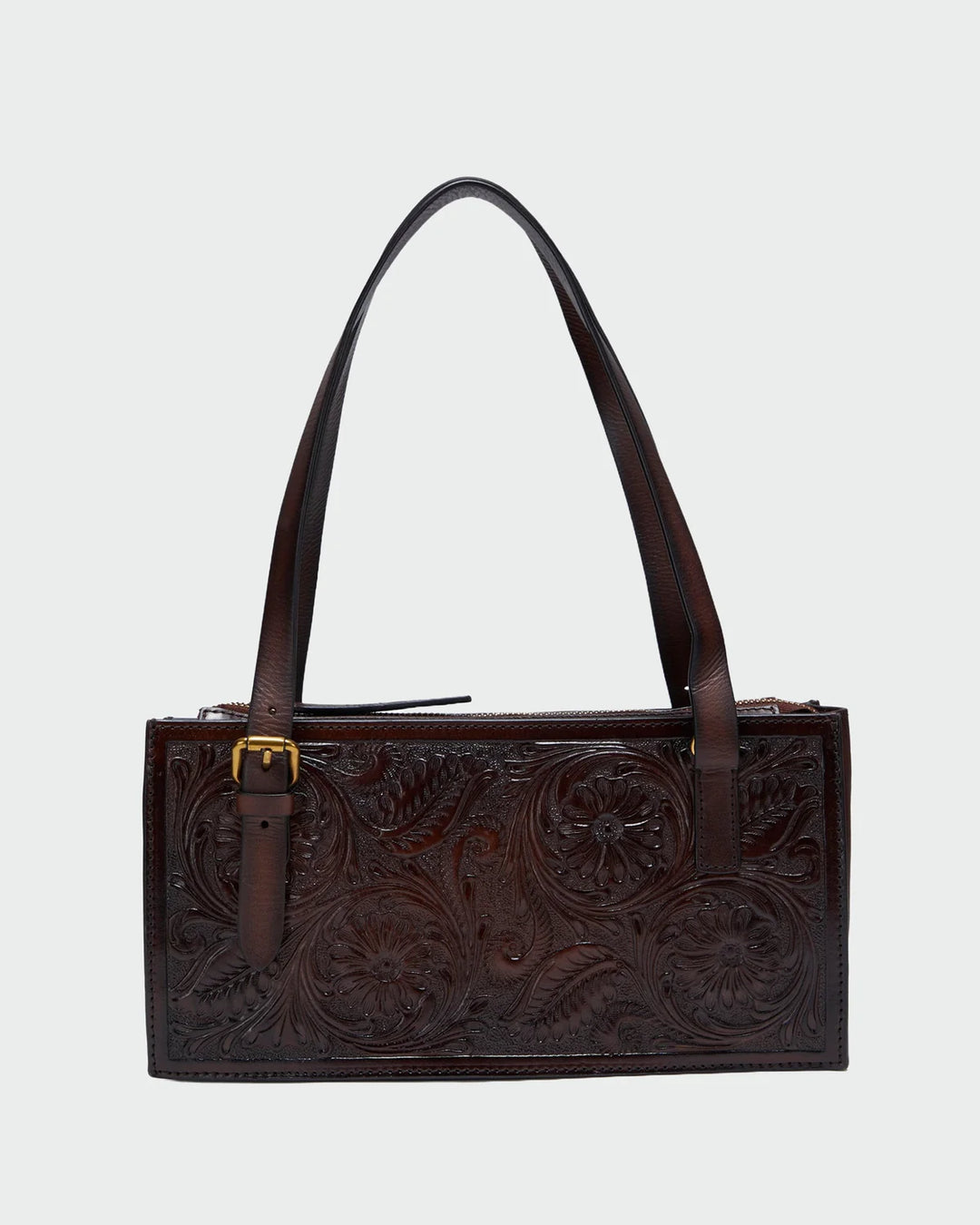 Mivva Handtooled Mini Brunette Leather Bag