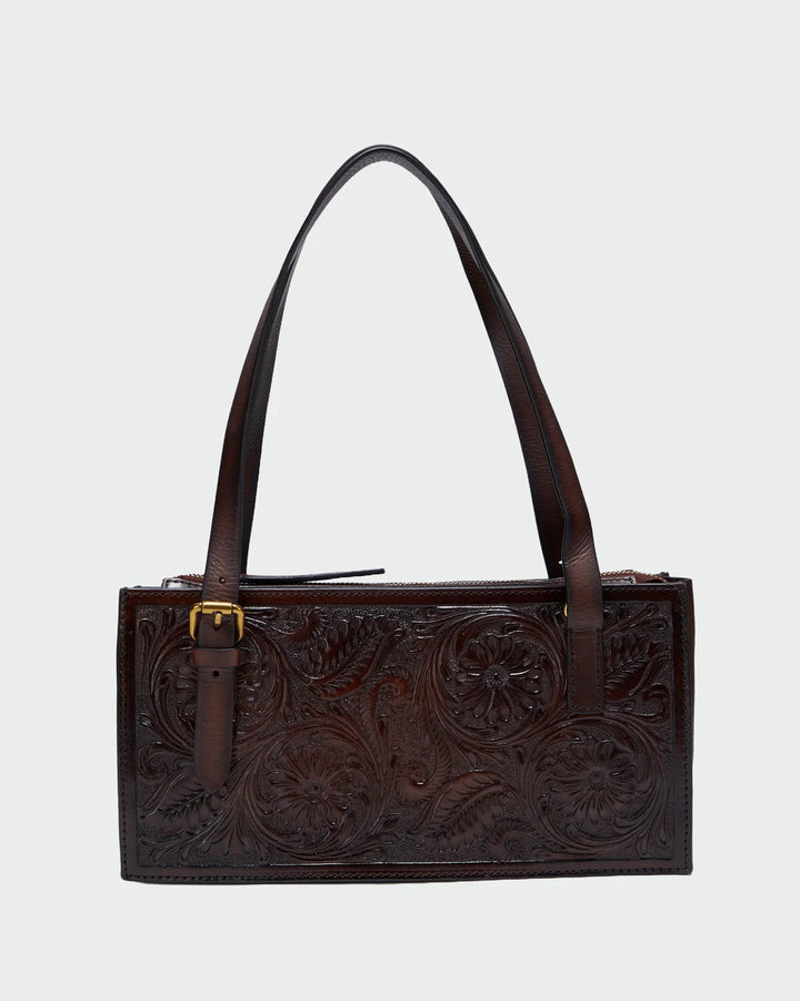 Mivva Handtooled Mini Brunette Leather Bag