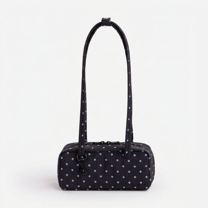 Baggu Small Nylon Bowler Bag - Black & Sky Blue Micro Dot
