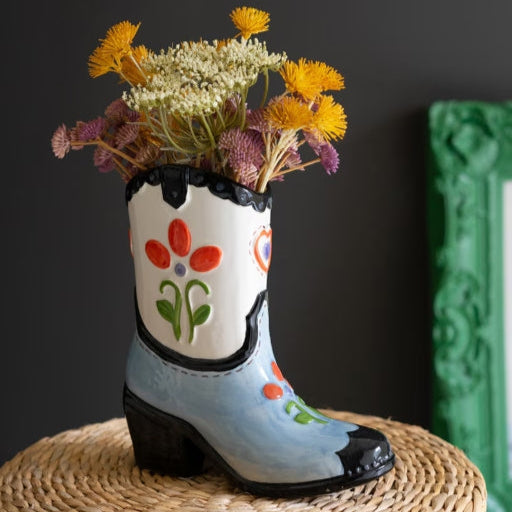 Ceramic Cowboy Boot Vase