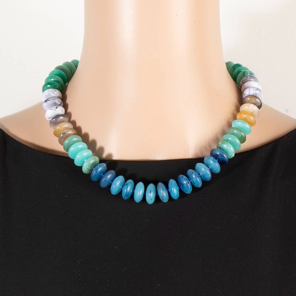 Mixed Marble Resin Disc Beads Necklace