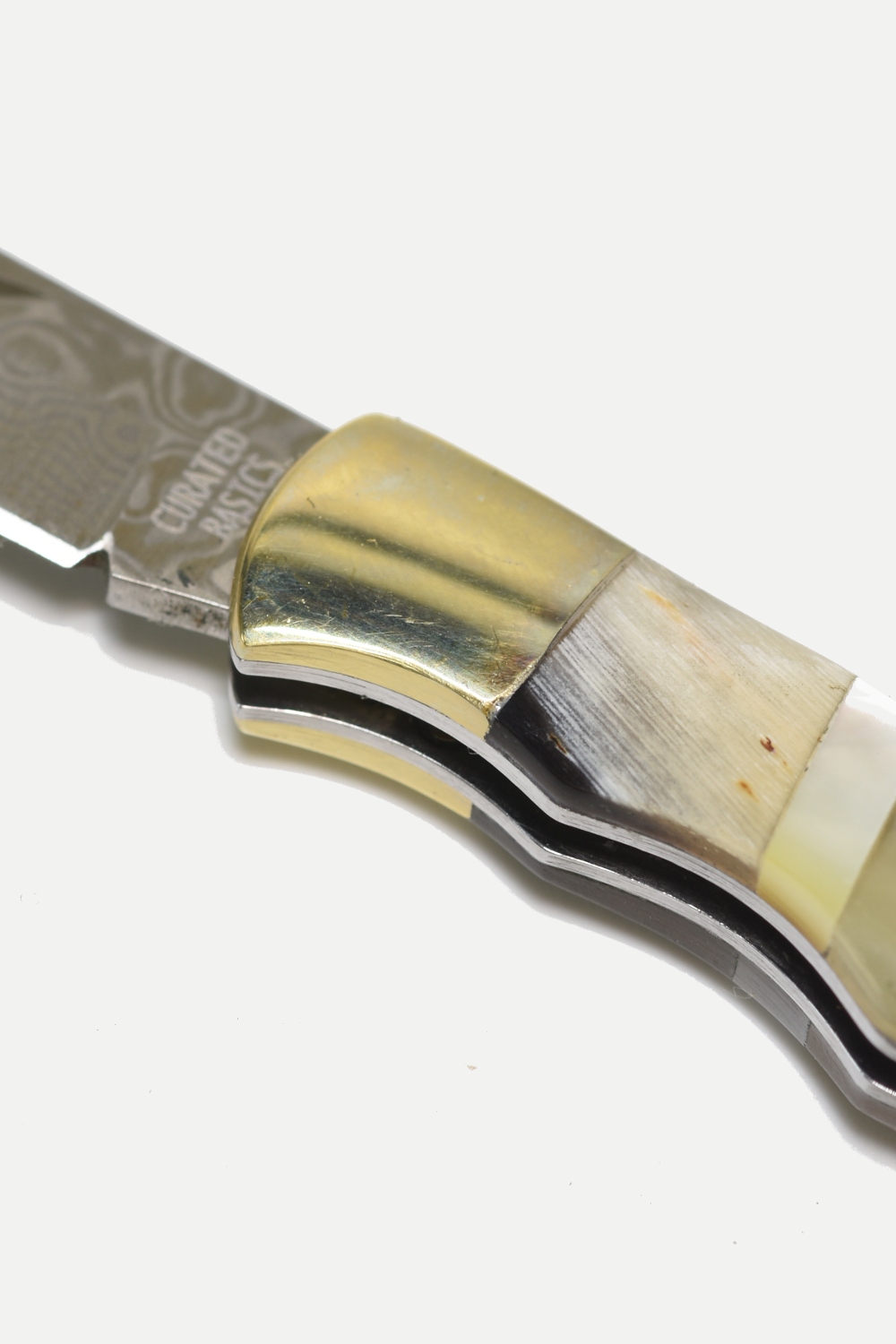 Yellow Ox-horn with Pearl Inlay Folding Knife