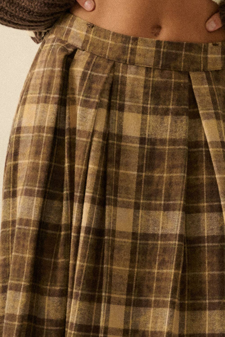 Penny Plaid Flannel Pleated Maxi Skirt