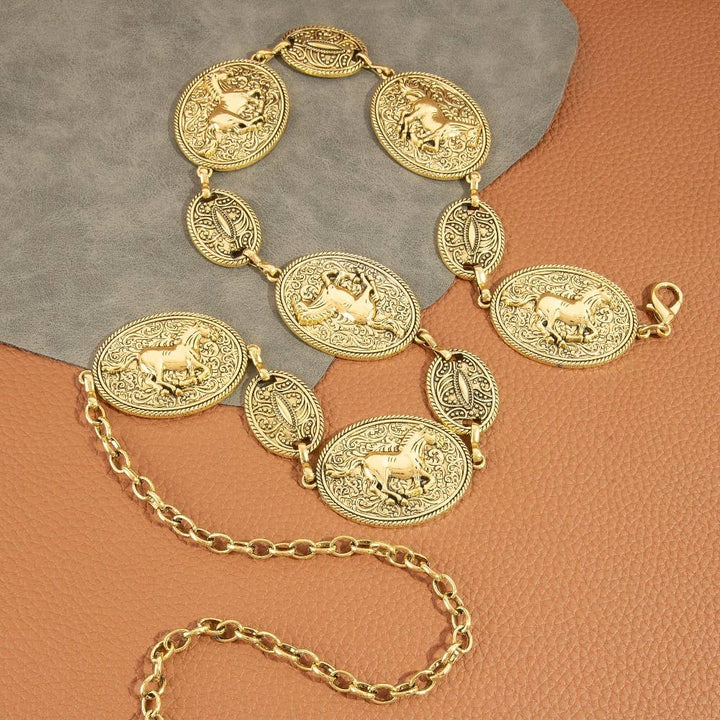 Horse & Rider Oval Medallion Chain Belt
