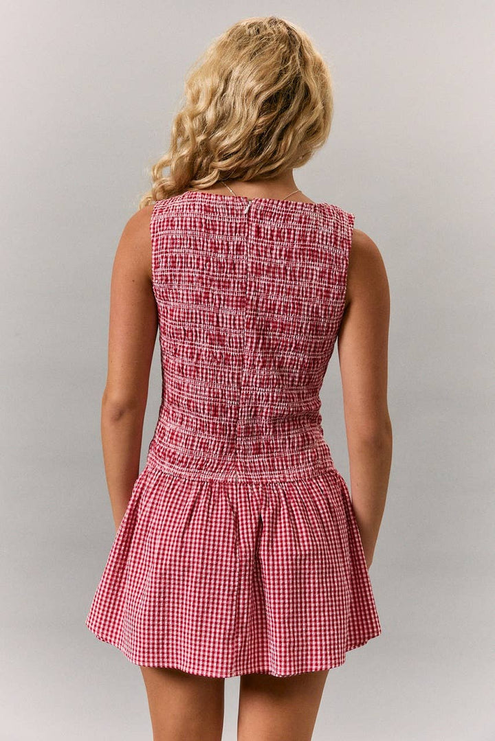 Angie Boat Neck Smocked Gingham Romper