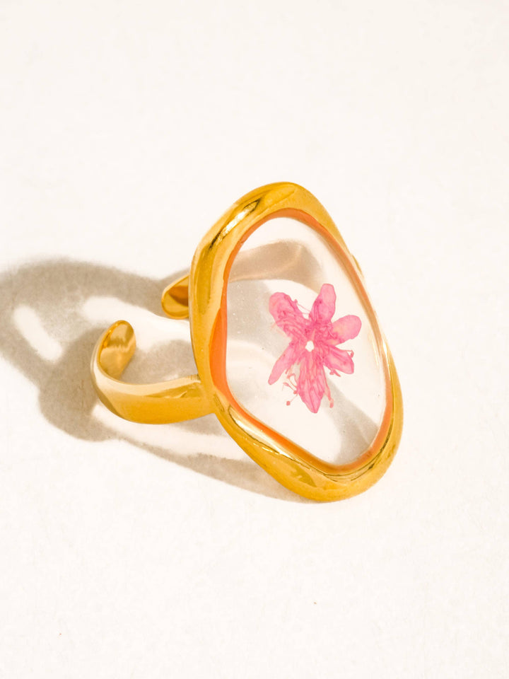 Flint 18K Gold Non-Tarnish Pink Floral Statement Ring