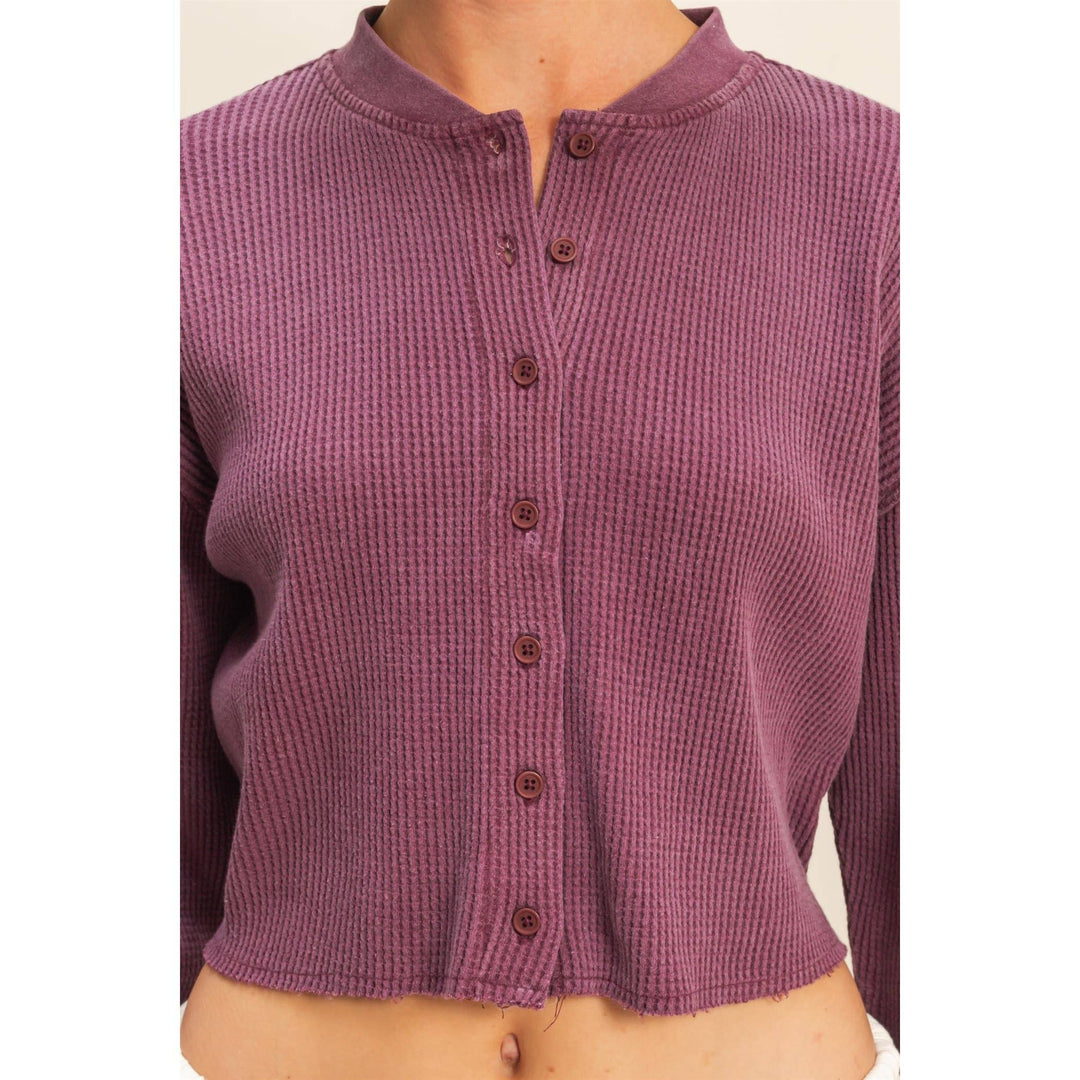 Addie Waffle Long Sleeve Buttoned Crop Top