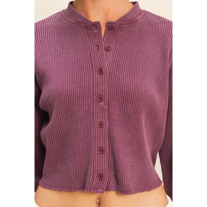 Addie Waffle Long Sleeve Buttoned Crop Top