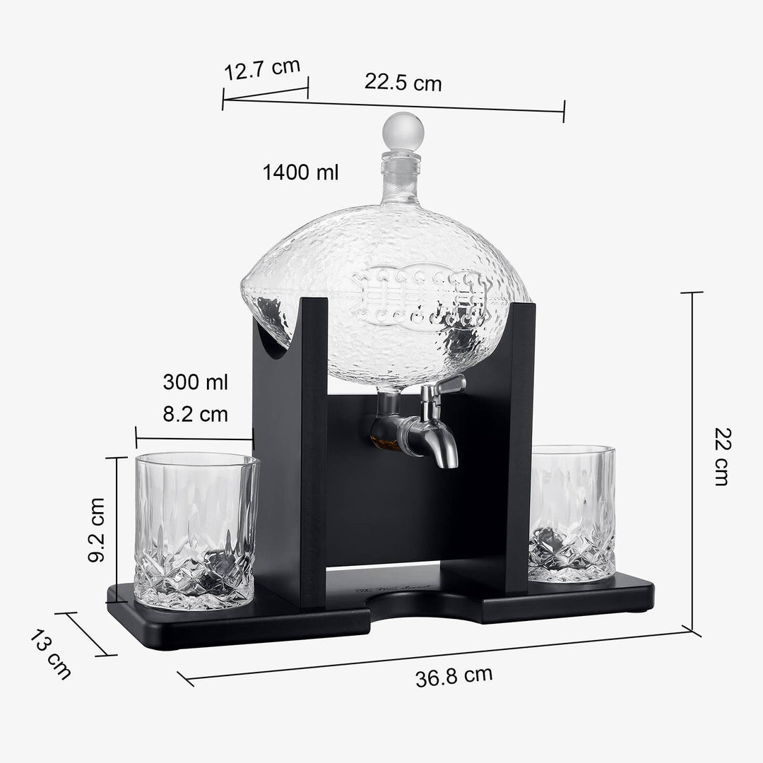 Football Decanter Set with 2 Whiskey Glasses