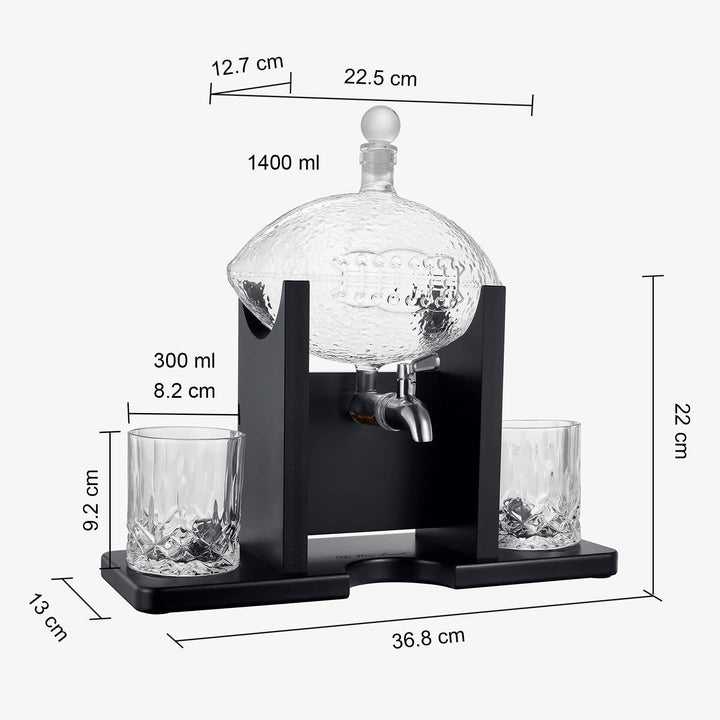 Football Decanter Set with 2 Whiskey Glasses