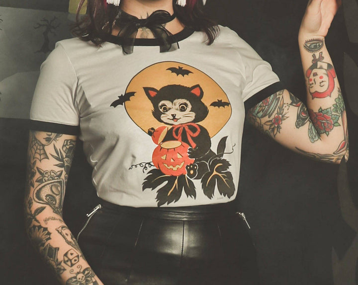 Black Cat Ringer Tee