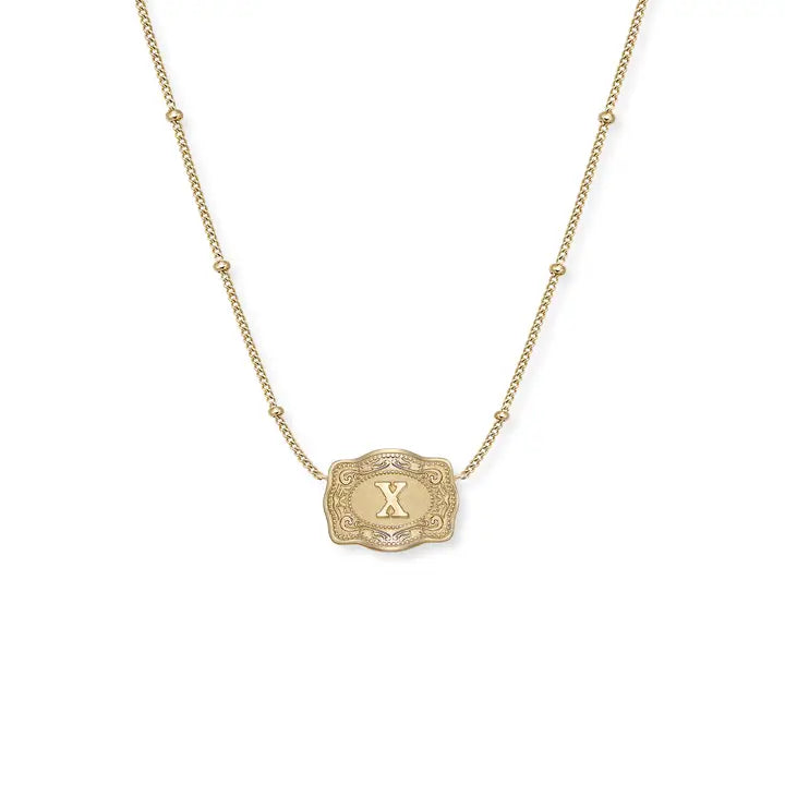 Embossed Initial Ultra Mini Belt Buckle Necklace