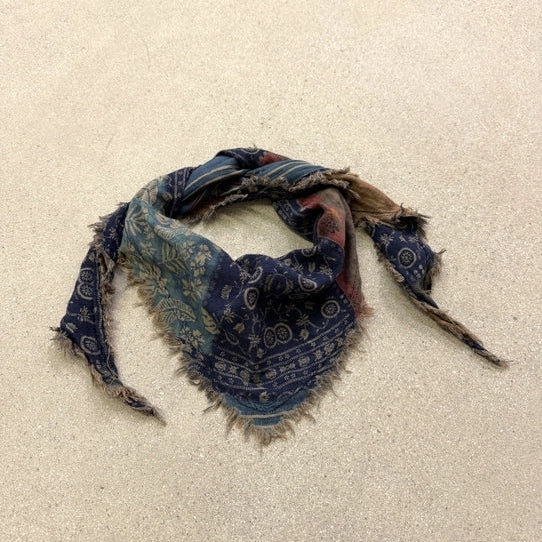 Patchwork Triangle Navy Fringe Scarf