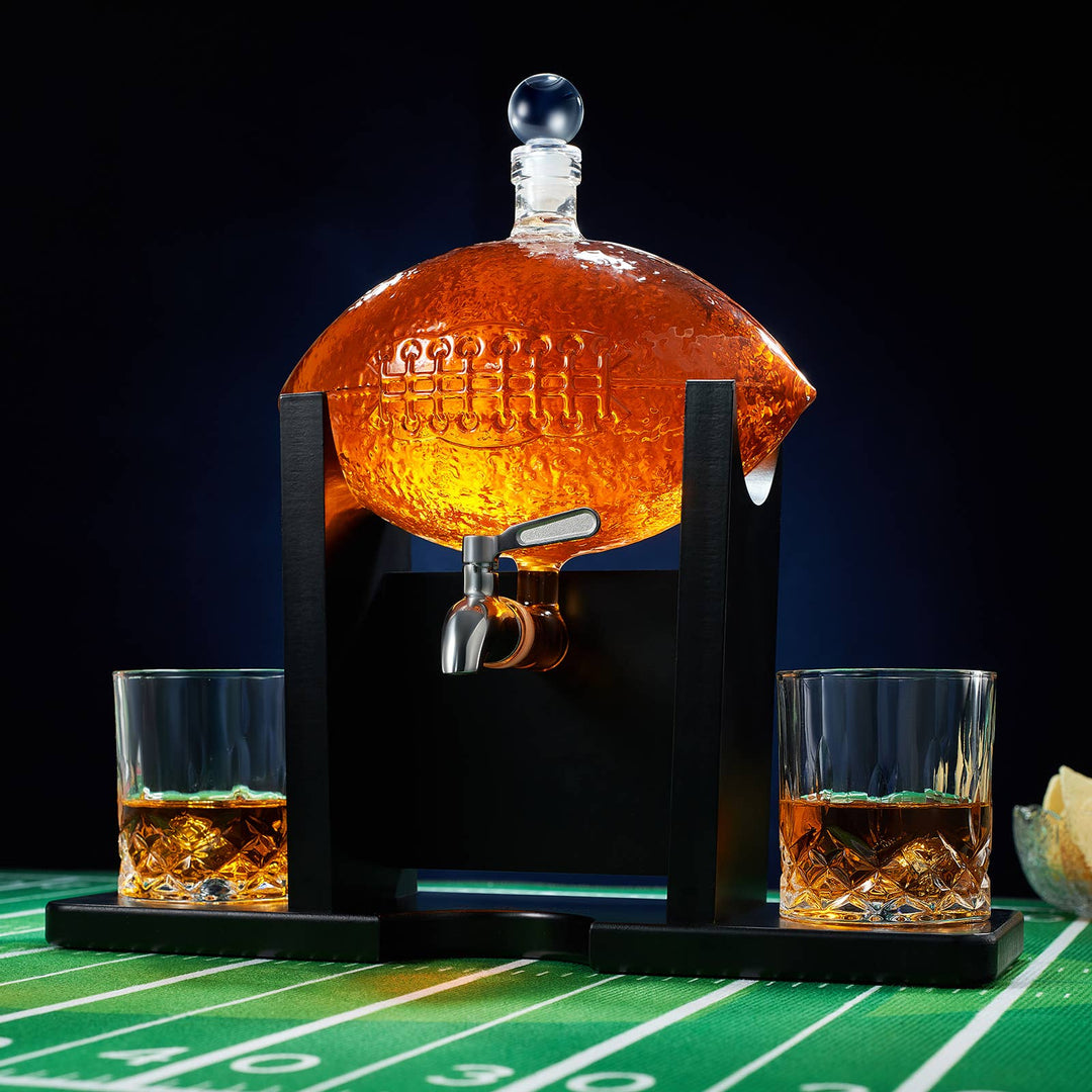 Football Decanter Set with 2 Whiskey Glasses
